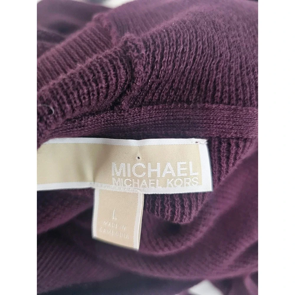 Quiet Luxury Michael Kors Waffle Knit Hoodie Womens L Purple Gold Logo Pullover